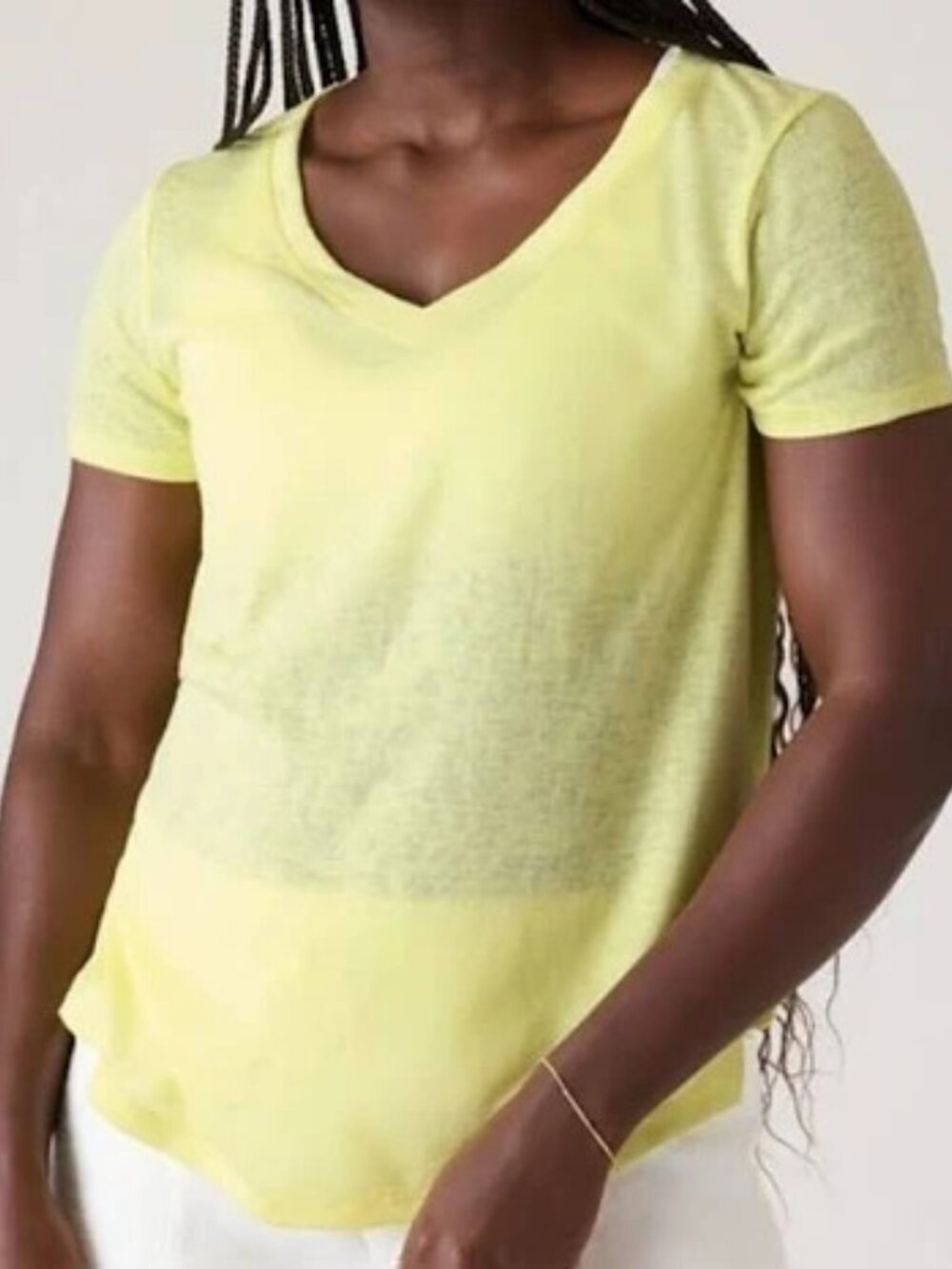 Athleta Yellow Breezy V Neck Short Sleeve Tee